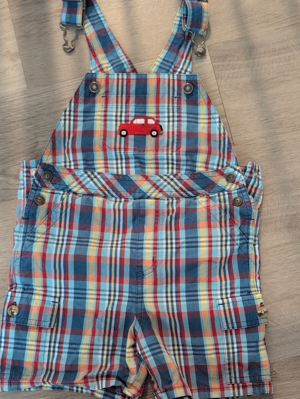 Janie and Jack Plaid Short Overalls in Blue, Red, Yellow 2T Boys